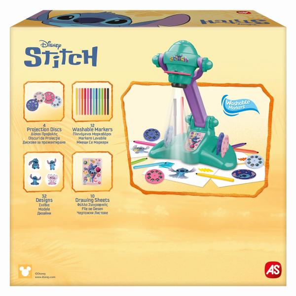Descopera o modalitate distractiva de a invata sa desenezi alaturi de indragitul personaj Disney Stitch Proiectorul de pictura transforma fiecare activitate creativa intr-o experienta simpla si captivanta alege unul dintre cele 32 de modele disponibile proiecteaza imaginea pe o coala de hartie si urmareste contururile cu ajutorul markerelor incluse Dupa realizarea schitei desenul poate fi colorat si personalizat dupa propria imaginatie Setul include 12 markere lavabile potrivite pentru 