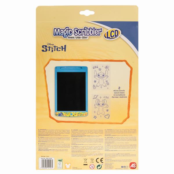 Tabla de desen LCD Disney Stitch este ideala pentru copiii pasionati de desen scriere si activitati creative Ecranul LCD permite realizarea unor desene mesaje forme si modele colorate cu ajutorul stiloului inclus fara a fi necesare hartie creioane sau carioci Continutul poate fi sters rapid prin simpla apasare a butonului dedicat astfel incat tabla sa poata fi reutilizata imediat pentru o noua creatie Setul include un stilou si 2 foi cu sabloane tematice care ii ajuta pe cei mici sa 