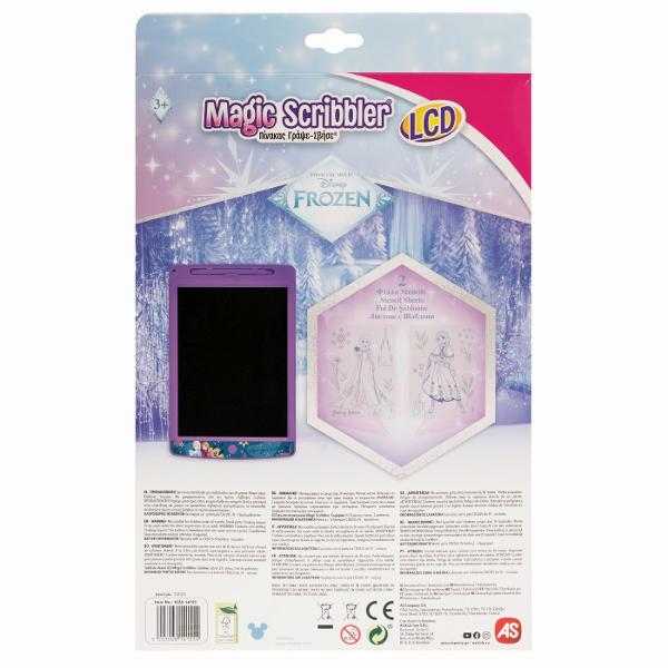 Tabla de desen LCD Disney Frozen este accesoriul ideal pentru copiii pasionati de desen si de indragitele personaje din lumea Frozen Ecranul LCD permite realizarea desenelor schitelor mesajelor si modelelor colorate cu ajutorul stiloului inclus fara a fi necesare hartie creioane sau carioci Continutul ecranului poate fi sters rapid prin apasarea butonului dedicat astfel incat copilul sa poata incepe imediat o noua creatie Setul include un stilou si 2 foi cu sabloane tematice care ii 