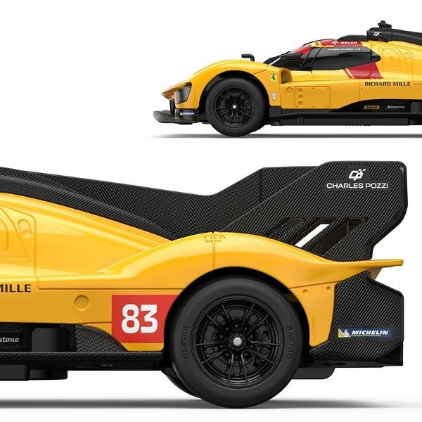 Copilul dumneavoastra se poate juca in voie cu masina cu telecomanda Ferarri  499P N83 GALBEN scara 1 la 24 oferita de brandul international Rastar Nicio cursa nu este imposibil de castigat cu acesta masinuta replica oficiala cu licenta a modelului original construita cu mare atentie la detalii Masinuta are proportiile ideale pentru momente pline de distractie si amuzament avand dimensiunile in centimetri dupa cum urmeaza  199553Masinuta functioneaza pe frecventa de 24GAlimentarea 
