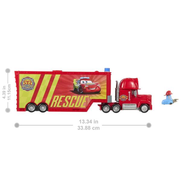 Camionul Mack din colectia Disney Pixar Cars Race &amp Rescue se transforma intr-un centru mobil de reparatii si interventie pregatit pentru aventuri inspirate din lumea Cars Vehiculul se deschide pentru a dezvalui o zona de service cu platforma rampa si mai multe elemente interactive pentru repararea si pregatirea masinutelor pentru urmatoarea cursa Setul include camionul Mack si accesorii tematice pentru scenarii de joaca de tip service si salvare Copiii pot transporta vehiculele le 