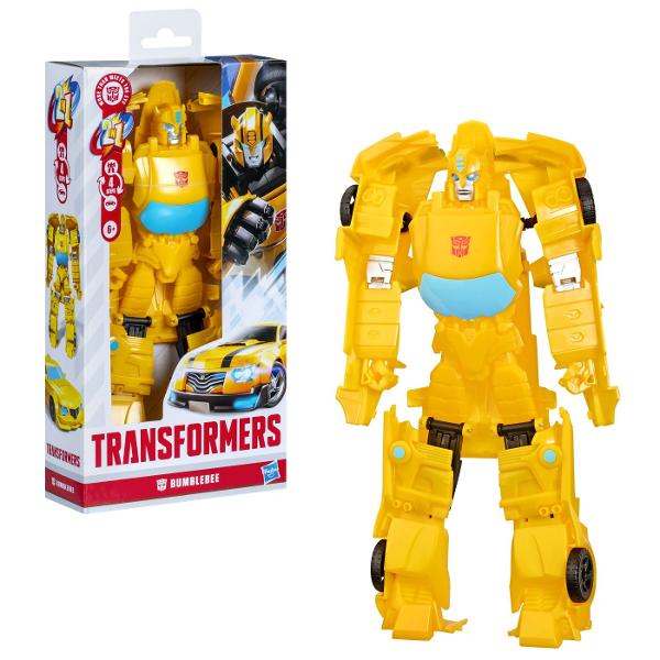 Descopera universul spectaculos Transformers cu robotul convertibil 2 in 1 de la Hasbro o jucarie de actiune care le permite copiilor sa transforme un robot intr-un vehicul si invers Inspirata din celebra serie Transformers figurina are un design detaliat cu elemente mecanice si articulatii mobile fiind ideala pentru recrearea confruntarilor dintre Autoboti si Decepticoni Transformarea se realizeaza manual in doar 6 pasi oferind o experienta interactiva care stimuleaza imaginatia 