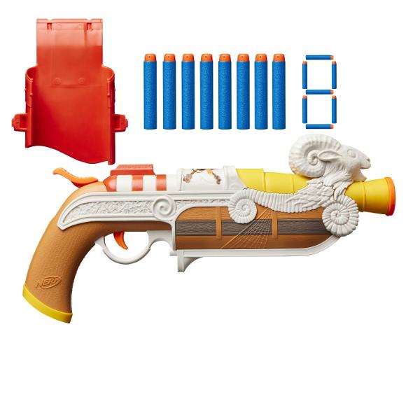 Nerf Blaster Elite One Piece Going Merry este o jucarie de actiune inspirata din universul One Piece ideala pentru copiii si fanii seriei care vor sa adauge aventurilor lor un accesoriu spectaculos Blasterul are un design special inspirat de corabia Going Merry cu detalii decorative care il fac usor de remarcat si potrivit pentru jocuri de rol pline de imaginatie Modelul este usor de manevrat si este conceput pentru distractie activa atat in interior cat si in aer liber Setul include si 