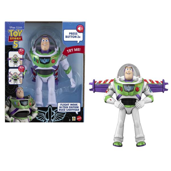 Figurina Buzz Lightyear din Toy Story 5 este inspirata de celebrul personaj Disney Pixar si reda costumul sau emblematic de Space Ranger in nuante de alb verde si mov Figurina are aproximativ 30 cm inaltime este articulata si poate fi pozitionata in diferite ipostaze pentru joaca si recrearea scenelor preferate din film Prin apasarea butonului figurina activeaza sunete si replici iar modul de zbor adauga un plus de dinamism aventurilor imaginare Designul detaliat si functiile interactive 
