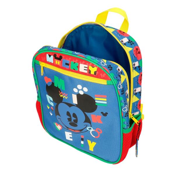 Ghiozdan gradinita Mickey Shape Shifter - culoare multicolor cu imprimeu personaj Mickey Mouse material microfibra 1 compartiment dimensiune 23x28x10 cm bretele ajustabile  ergonomice 1 buzunar frontal inchidere cu fermoar maner superior 2 buzunare laterale 