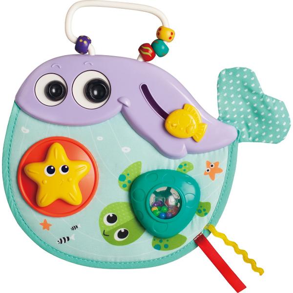 Centru de activitati in forma de balenuta Aceasta balena uimitoare de activitate este plina de functii pentru ca copilul sa se distreze jucandu-se si invatand Aceasta jucarie de activitate va stimula curiozitatea de a imbunatati imaginatia si creativitatea imbunatatind de asemenea gandirea logica si abilitatile de rezolvare a problemelor Componente precum impingerea tragerea prinderea sau intoarcerea pentru a imbunatati dexteritatea degetelor si a mainii coordonarea ochi-mana si 