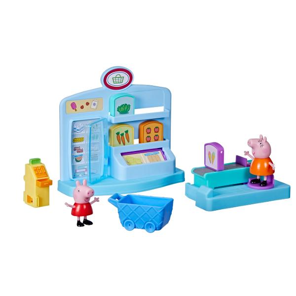 Setul de joaca Peppa Go Shopping ii inspira pe prescolari si pe micutii fani ai Peppa Pig sa faca o excursie distractiva la supermarket Setul include figurine in miscare ale lui Peppa si 8 accesorii tematice