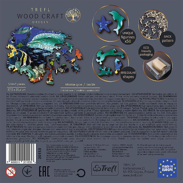 Esti un pasionat de puzzle-uri Puzzle-urile din lemn WOOD CRAFT de la Trefl au fost create doar pentru tine Folosind formatul unic de puzzle si figurile puzzle originale asamblati setul uzzle-urile din lemn cu forme neregulate sunt o alternativa ideala la puzzle-urile traditionale Setul este format din 5001 elemente printre care au fost ascunse pana la 50 de piese de  puzzle in diferite forme Gasirea lor este o mare distractie suplimentara Fiecare piesa de puzzle are un model decorativ 