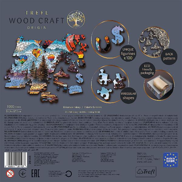 Esti un pasionat de puzzle-uri Puzzle-urile din lemn WOOD CRAFT de la Trefl au fost create doar pentru tine Folosind formatul unic de puzzle si figurile puzzle originale asamblati setul uzzle-urile din lemn cu forme neregulate sunt o alternativa ideala la puzzle-urile traditionale Setul este format din 1000 de elemente printre care au fost ascunse pana la 100 de piese de  puzzle in diferite forme Gasirea lor este o mare distractie suplimentara Fiecare piesa de puzzle are un model 