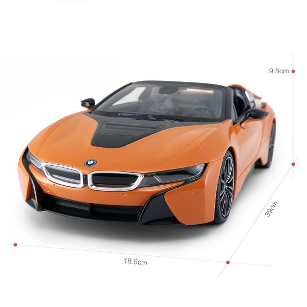 Copilul dumneavoastra se poate juca in voie cu masina cu telecomanda BMW I8 scara 1 la 12  oferita de brandul international Rastar Nicio cursa nu este imposibil de castigat cu acesta masinuta replica oficiala cu licenta a modelului original construita cu mare atentie la detalii Masinuta are proportiile ideale pentru momente pline de distractie si amuzament avand dimensiunile in centimetri dupa cum urmeaza  3818108Masinuta functioneaza pe frecventa de 27145MhzAlimentarea se face 