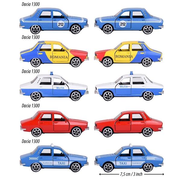 Detalii Set Majorette Dacia 1300 cu 5 masinuteCaracteristiciMasinuta Majorette Dacia 1300 este recomandat copiilor incepand cu varsta de peste 3 aniMasinuta Dacia imita perfect modelul real Dacia 1300 Pentru ca modelul sa para cat mai real usile masinutelor se deschidSetul contine 5 masinute Dacia 1300Varsta recomandata 3 ani Lungime masinuta 75 cm