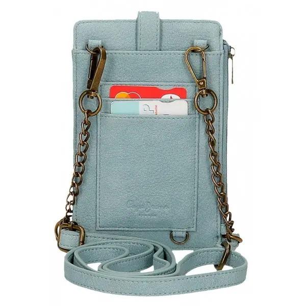 Geanta de telefon pentru femei Pepe Jeans Diane albastruCuloare albastruDimensiune 95x165 cmMaterial piele ecologicaCompartiment special pentru bacnote carduri monede telefonMultiple compartimentelungimea baretei este de aproximativ 75 cmInchidere cu fermoar  capsaSistem protectie card RFID sloturi card portmoneuGeanta poate fi transportata pe umar cu ajutorul bareteiStil casual si de zi cu 