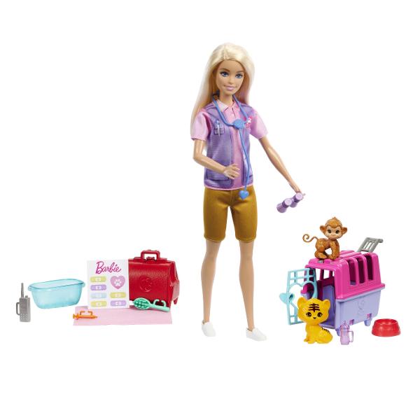Papusa Barbie Animal Rescue este pregatita sa salveze si sa ingrijeasca doi pacienti adorabili un pui de maimuta si un pui de tigru Cu ajutorul numeroaselor accesorii incluse precum caruciorul pentru animale si trusa de veterinar papusa Barbie le ofera copiilor sansa de a crea aventuri captivante dezvoltandu-si imaginatia si sa experimenteze diferite roluri Cu papusa Barbie Animal Rescue cei mici pot explora momente pline de emotie in care devin eroi pentru animalele lor de plus preferate 