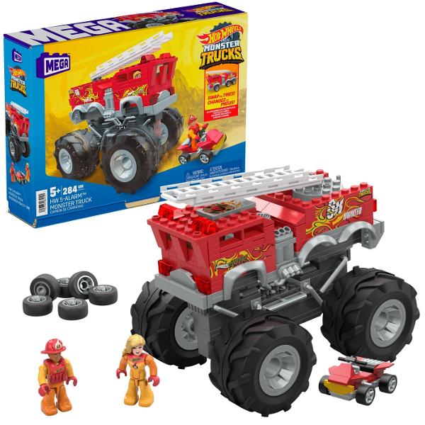 Pregateste-te pentru actiunea monstruala cu setul de constructie 5 ALARM MEGA Hot Wheels bazat pe modelul original Hot Wheels Monster Trucks Dispunand de detalii autentice Hot Wheels acest vehicul este echipat cu roti gigantice grafica iconica si decor si o scara de incendiu extensibila Asezati micro figurina de actiune inclusa in scaunul soferului si combinati-va cu alte seturi de constructie MEGA Hot Wheels pentru a va crea propriile camioane monstru personalizate