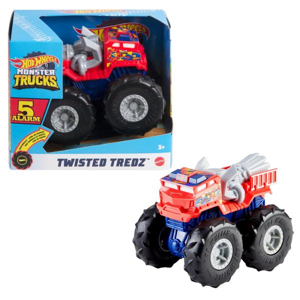 Zdrobiti concurenta cu acest asortiment de vehicule monster truck Hot Wheels Twisted Tredz la scara 143 monstruoase cu sasiuri cu tematica de creatura Motorul cu frictiune cu actiune de tragere inapoi si eliberare lanseaza aceste vehicule feroce peste obstacole si teren cu o deplasare inainte care rupe pamantul Accelerati si eliberati vehiculele de neoprit Mega Wrex Bone Shaker Rodger Dodger sau Marvel Hulk pentru busituri si lovituri Fiecare Monster Truck are cauciucuri GIGANT stilizate 