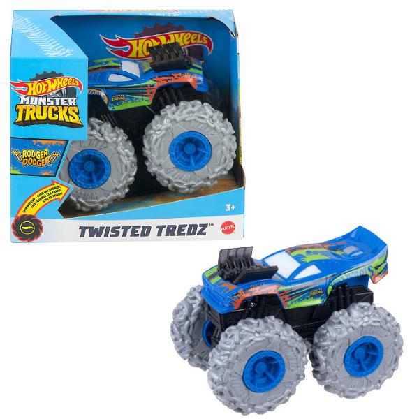 Zdrobiti concurenta cu acest asortiment de vehicule monster truck Hot Wheels Twisted Tredz la scara 143 monstruoase cu sasiuri cu tematica de creatura Motorul cu frictiune cu actiune de tragere inapoi si eliberare lanseaza aceste vehicule feroce peste obstacole si teren cu o deplasare inainte care rupe pamantul Accelerati si eliberati vehiculele de neoprit Mega Wrex Bone Shaker Rodger Dodger sau Marvel Hulk pentru busituri si lovituri Fiecare Monster Truck are cauciucuri GIGANT stilizate 