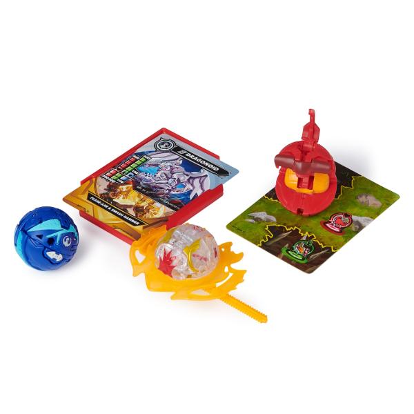 Acest set include 2 BakuganI Atac Special prin Rotire si 3 bile Bakugan de baza plus carti de joc Foloseste cardul de lansare si cordonul de lansare incluse pentru a activa Bakugan-ul rotitor Combina-ti Bakugan-ul cu ajutorul sistemului de legare a bilelor in mai multe parti Pur si simplu prinde partea de sus a personajului de partea de jos sisau inelul armei Atac Special si pregateste-te de lupta Cu cat colectionezi mai multe cu atat mai multe vei putea personaliza Foloseste 