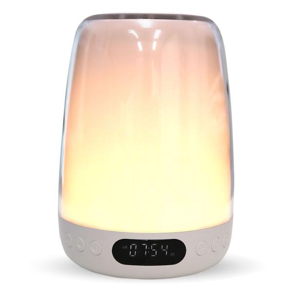 Lampa de veghe LexiumLumina de noapte;Sunet alb;Difuzor Bluetooth;Ceas cu alarma;Control tactil;Aplicatie dedicate;Tensiune intrare 5V DC 1APutere max 5WCapacitate baterie 3000mAhDimensiune Diametru 108 mm X Inaltime 150 mmMaterial ABSPC