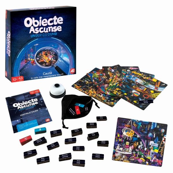 Jocul contine 6 planse 150 carduri cu obiecte16 carduri de actiuni 1 saculet din panza1 sonerie brosura cu instructiuni Joc de Societate Obiecte Ascunse Underground Aventura incepe sub pamant Exploreaza tuneluri misterioase camere secrete si pasaje ascunse in cautarea obiectelor pierdute Un joc captivant de observatie si logica perfect pentru intreaga familie sau pentru o seara distractiva cu prietenii Fii rapid atent si descopera toate obiectele inaintea celorlalti Esti pregatit 