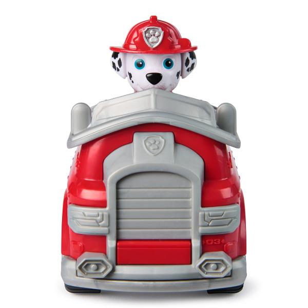 Vehiculele de baza cu functii de actiune mobile individuale si o figurina la bord permit aventurilor din serialul TV Paw Patrol sa traiasca si in camera copiilor Este inclusa o singura figura cu un vehicul Vehiculul si figurina de jucarie sunt in mare parte fabricate din plastic reciclat Chase Skye Marshall Rubble Zuma Everest Tracker si Rocky cu vehiculele lor sunt disponibile individual Toate vehiculele de baza durabilevehiculele de baza includ o figurina de caine care poate fi 