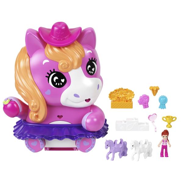 Gentutele Polly Pocket detin lumi mici cu surprize mari in interior pe care fetele si baietii le pot duce oriunde Fiecare jucarie portabila prezinta la exterior o forma adorabila de animal cu un detaliu de joaca interactiv cei mici pot combina accesoriile pentru a ingriji animalul de cate ori doresc Cand au terminat de decorat exteriorul copiii pot deschide carcasa pentru a dezvalui o papusa mai multe functii de joaca din mers si mai mult de 10 accesorii Arunca o petrecere de pijama pentru 