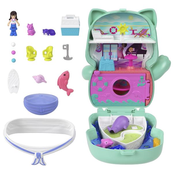Gentutele Polly Pocket detin lumi mici cu surprize mari in interior pe care fetele si baietii le pot duce oriunde Fiecare jucarie portabila prezinta la exterior o forma adorabila de animal cu un detaliu de joaca interactiv cei mici pot combina accesoriile pentru a ingriji animalul de cate ori doresc Cand au terminat de decorat exteriorul copiii pot deschide carcasa pentru a dezvalui o papusa mai multe functii de joaca din mers si mai mult de 10 accesorii Arunca o petrecere de pijama pentru 