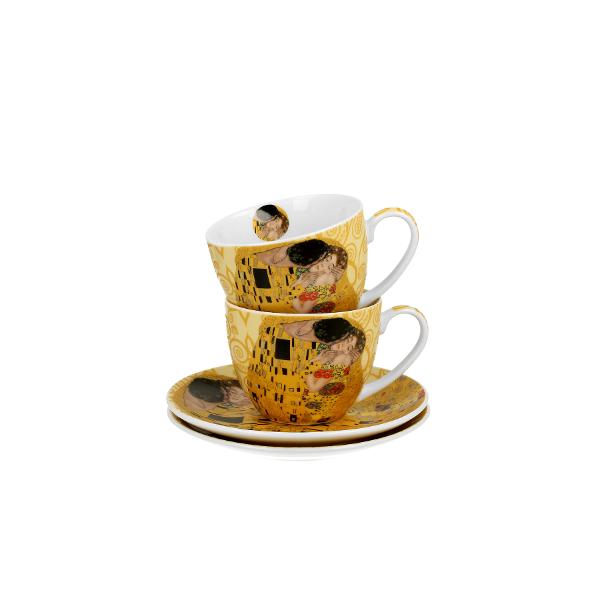 Set cu dou&259; ce&537;ti cu farfurioare THE KISS ECRU de 270 ml   inspirate de Gustav Klimt parte a seriei Art Gallery  realizate din por&539;elan de calitate superioar&259; caracterizat printr-o culoare alb-crem elegant&259; &537;i natural&259; cu o str&259;lucire delicat&259; precum &537;i o durabilitate excep&539;ional&259;Setul este decorat cu o reproducere a 