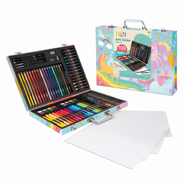 Indiferent cate culori ai avea nu sunt niciodata suficiente Trusa de desen de lux din lemn este un studio de pictura portabil cu 100 de accesorii pentru a picta ore intregi Contine toate instrumentele necesare pentru dezvoltarea imaginatiei si a creativitatii Creioane de desen markere acuarele creioane colorate culori pastelate si creioane colorate va asteapta sa va inspirati si sa creati modele frumoase de pictura Trusa are spatiu separat pentru fiecare accesoriu ajutandu-va sa 