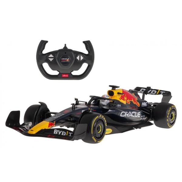 Copilul dumneavoastra se poate juca in voie cu masina cu telecomanda Oracle Red Bull Racing RB18 scara 1 la 12  oferita de brandul international Rastar Nicio cursa nu este imposibil de castigat cu acesta masinuta replica oficiala cu licenta a modelului original construita cu mare atentie la detalii Masinuta are proportiile ideale pentru momente pline de distractie si amuzament avand dimensiunile in centimetri dupa cum urmeaza  471710 Masinuta functioneaza pe frecventa de 