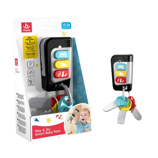 Jucarie interactiva si educativa special conceputa pentru copiii cu varsta intre 12 si 36 de luni Jucaria imita un set real de chei auto si include telecomanda cu butoane colorate care redau peste 20 de melodii si efecte sonore distractive Designul realist si culorile vii atrag atentia celor mici si ii incurajeaza sa exploreze sa apese butoanele si sa descopere sunetele dezvoltandu-si astfel motricitatea fina si intelegerea relatiei cauza-efect Cheitele din plastic durabil sunt sigure 