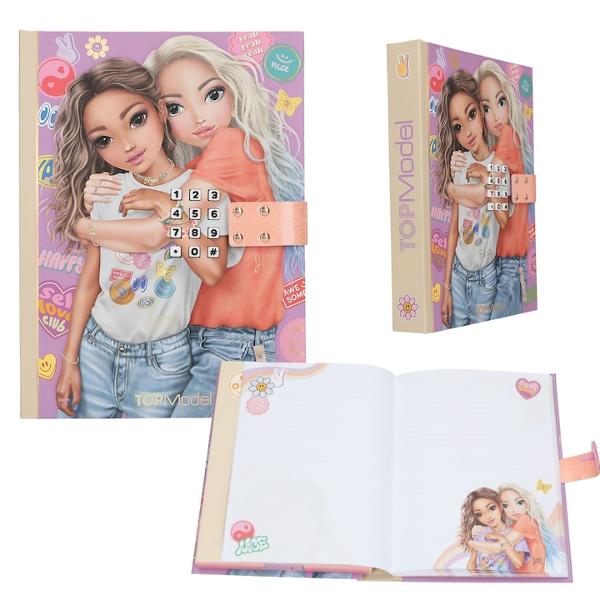 Pentru ganduri si secrete Jurnalul TOPModel se deschide numai cu codul din patru cifre personal si schimbatorPiesa de deschidere prezinta hitul lui Taylor Swift Anti-Hero aproximativ 20 sec La exterior jurnalul are un motiv de doua modele cu o multime de autocolante si desene colorate In interior 80 de pagini fine ilustrate cu linii care asteapta sa fie scrise