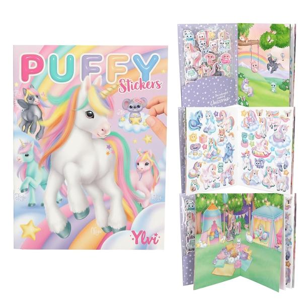 Cartea cu autocolante Puffy a lui Ylvi 16 pagini de fundal frumos ilustrate asteapta sa fie impodobite cu autocolante Din lumea magica a unicornilor sunt incluse 1 pagina dubla de autocolante de hartie si 3 coli de autocolante super dragute usor in relief
