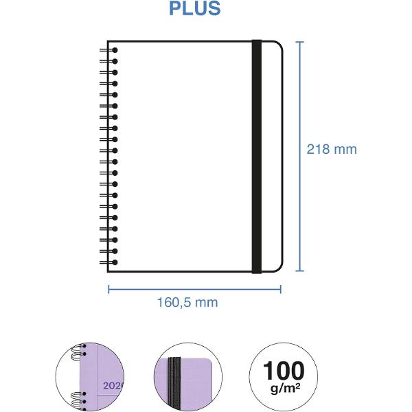 Agenda cu spira Miquelrius Plus 164x218 mm datata zilnic Mauve Back to Basics MR34560