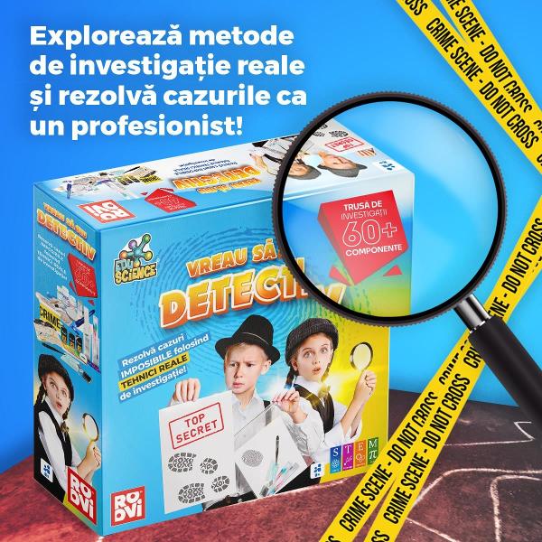 Te fascineaz&259; munca detectivilor &538;i-ai dori s&259; &537;tii ce tehnici folosesc pentru a prinde infractorii Exploreaz&259; metode de investiga&539;ie reale &537;i rezolv&259; cazurile ca un profesionist cu super kitul Vreau s&259; fiu detectivPreg&259;te&537;te-te pentru cele mai tari experien&539;e din via&539;a ta Amenajeaz&259;-&539;i un loc &icirc;n care s&259;-&539;i po&539;i organiza un mic laborator de investiga&539;ie &537;i lucreaz&259; la 