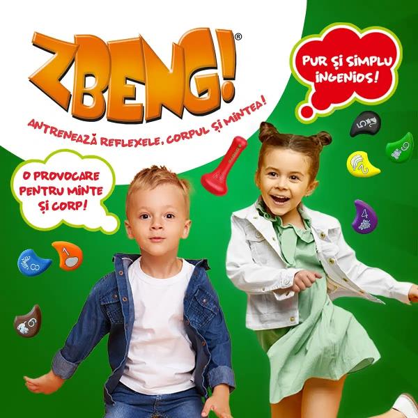 Distrac&539;ie mi&537;care &icirc;nv&259;&539;are Le experimentezi pe toate cu Zbeng Un joc super distractiv care antreneaz&259; reflexele corpul &537;i minteaJocul Zbeng este conceput special pentru ca micii exploratori s&259; &icirc;&537;i consume energia infinit&259; &icirc;ntr-un mod constructiv&nbsp;Jocul con&539;ine 10 jetoane ilustrate cu numere fructe animale &537;i culori &537;i un dispozitiv special &ndash; Zbeng &ndash; care spune comenzile 