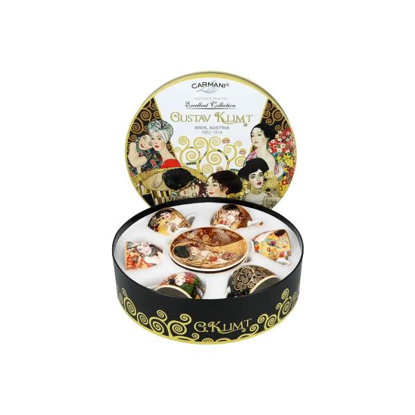 Bucura-te de momentele de cafea cu acest set elegant de 6 cesti pentru espresso din portelan fin fiecare inspirata dintr-un tablou celebru al lui Gustav Klimt Designul artistic transforma fiecare portie de espresso intr-o experienta vizuala si gustativa deosebitaMaterial premium&nbsp;Portelan 