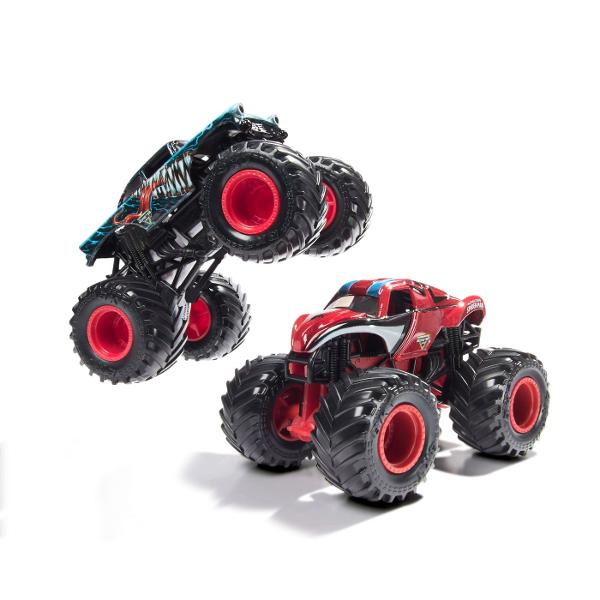 Setul Monster Jam set 2 Masinute Metalice aduce fata in fata doua modele spectaculoase inspirate din universul supereroilor pregatite pentru confruntari pline de adrenalina Fiecare pachet include doua masini cu design tematic decorate in culorile si stilul personajelor Marvel realiza cu detalii atent finisate si roti supradimensionate specifice competitiei Monster Jam Masinile sunt construite pentru curse sarituri si impacturi spectaculoase incurajand jocul dinamic si imaginativ Exista 