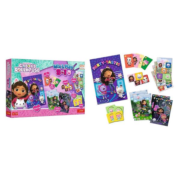 Setul de joc Gabby&39s Dollhouse 8 in 1 aduce distractia din universul animat direct in camera copilului oferind multiple activitati creative si educative intr-un singur pachet Conceput pentru copiii de peste 3 ani acest set include jocuri variate precum puzzle domino lotto old maid memos who&39s first si activitati de tip cauta si gaste stimuland atentia memoria logica si coordonarea mana-ochi Ilustratiile colorate cu personajele indragite din Gabby&39s Dollhouse 
