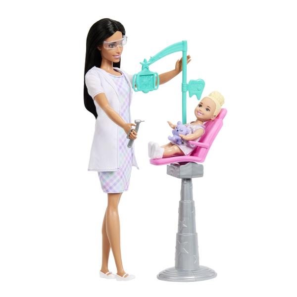 Copiii pot explora tot felul de cariere cu Barbie De la un om de stiinta la un copil de doctor papusile Barbie Careers sunt gata sa inspire povesti pentru toata lumea Barbie poarta haine detasabile cu tematica de cariera si alte accesorii pentru a spune povesti Imaginatia poate juca o lume plina de posibilitati de povestire si oportunitati de cariera cu aceasta papusa puternica gata sa inspire copiii sa fie tot ce isi doresc sa fie Acest pachet contine un set de joaca cu Barbie Dentist