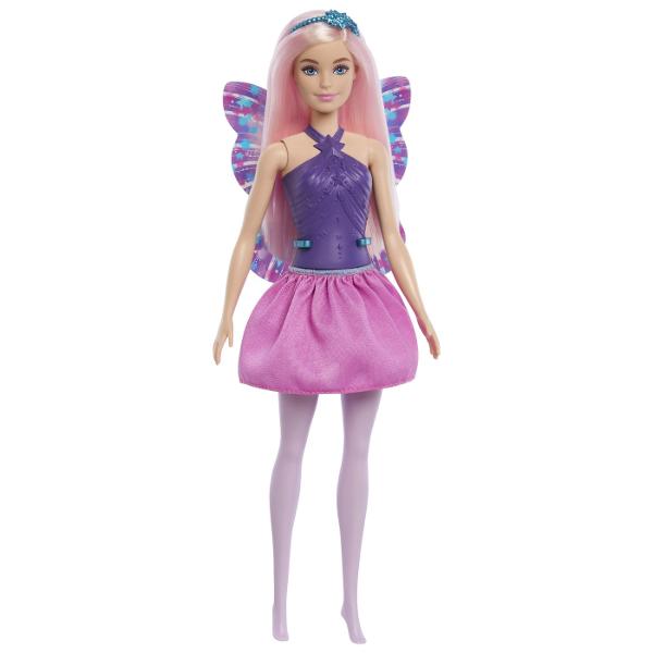 Descopera lumea magica unde totul este posibil cu Barbie Dreamtopia Cu aceste papusi Barbie Zane povestile prind viata Tinuta de vis are un corset minunat cu model in relief si o fustita perfect asortata Ai observat si aripioarele papusii Acestea raspandesc magia Barbie prin toata camera de joaca O tiara deosebita adauga o nota regala pentru jocul de rol cu printese Acest pachet contine o papusa Barbie cu par roz si tinuta in 2 culori