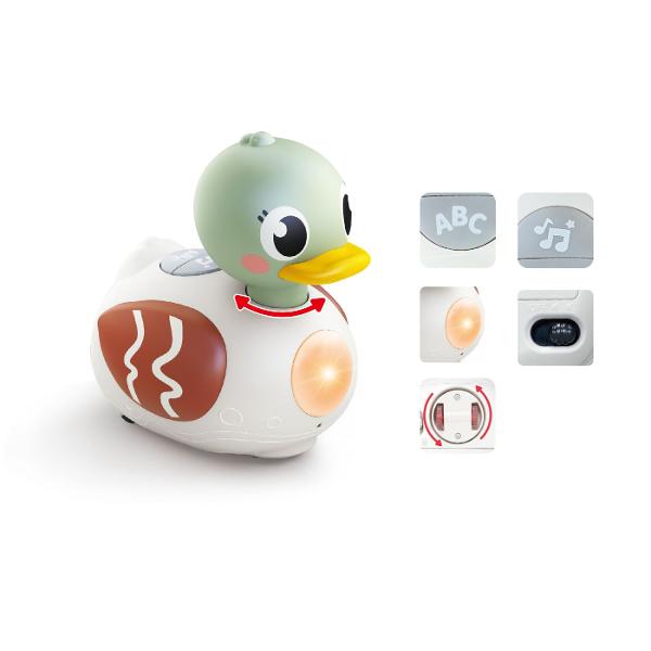 Ratusca Interactiva cu Muzica Si Lumini este o jucarie interactiva special conceputa cu varsta intre 6 si 36 de luni care incurajeaza miscarea explorarea si dezvoltarea timpurii prin joaca activa Ratusca simpatica se deplaseaza pe podea si stimuleaza copilul sa se tarasca si sa o urmareasca sustinand dezvoltarea abilitatilor motorii grosiere si coordonarea mana-ochi Include peste 20 de melodii sunete si efecte muzicale care capteaza atentia si contribuie la dezvoltarea simtului auditiv si 