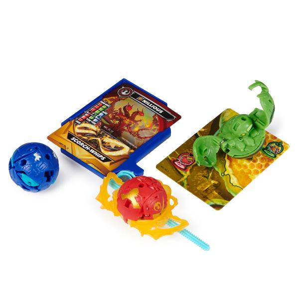 Acest set include 2 BakuganI Atac Special prin Rotire si 3 bile Bakugan de baza plus carti de joc Foloseste cardul de lansare si cordonul de lansare incluse pentru a activa Bakugan-ul rotitor Combina-ti Bakugan-ul cu ajutorul sistemului de legare a bilelor in mai multe parti Pur si simplu prinde partea de sus a personajului de partea de jos sisau inelul armei Atac Special si pregateste-te de lupta Cu cat colectionezi mai multe cu atat mai multe vei putea personaliza Foloseste 