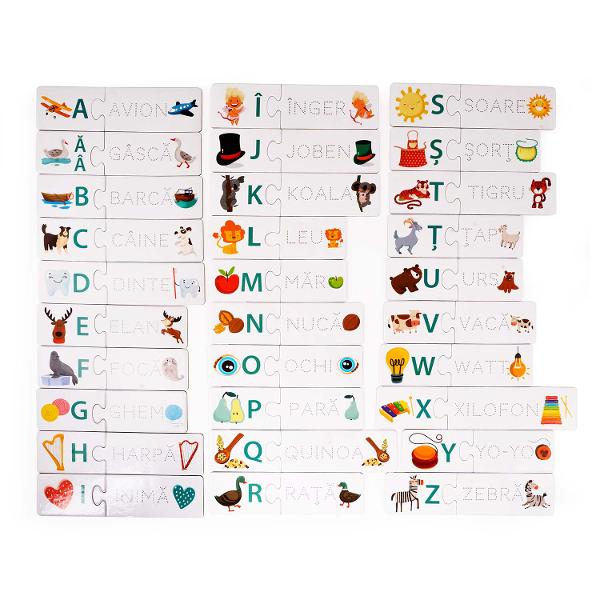 INVAT LITERELE este un joc educativ progresiv bazat pe corespondenta dintre litere imagini si cuvinte de pe cele doua parti ale cartonaselor pentru a-i invata pe cei mici sa scrie si sa citeasca Copilul observa cu atentie imaginile identifica litera de pe piesa de puzzle si incearca sa gaseasca cuvantul corespunzator Dupa ce uneste toate piesele de puzzle copilul incearca sa scrie cuvantul de pe fiecare cartonas cu litere de mari pe fata si cu litere mici pe verso Astfel prin joc si 