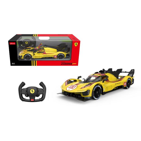 Copilul dumneavoastra se poate juca in voie cu masina cu telecomanda Ferrari 499P N83 GALBEN scara 1 la 14 oferita de brandul international Rastar Nicio cursa nu este imposibil de castigat cu acesta masinuta replica oficiala cu licenta a modelului original construita cu mare atentie la detalii Masinuta are proportiile ideale pentru momente pline de distractie si amuzament Masinuta functioneaza pe frecventa de 24GAlimentarea se face astfel  pentru masinuta sunt necesare 5 baterii tip AA 