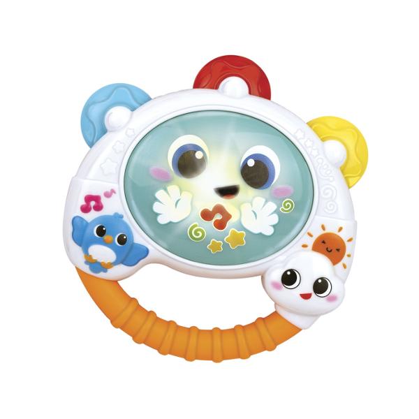 Tamburina Winfun este o jucarie muzicala ideala pentru bebelusi conceputa pentru a stimula simturile si coordonarea Cu un design colorat si vesel aceasta este usor de apucat de catre micutul tau oferindu-i o experienta de joaca interactiva Atunci cand este apasata tamburina emite sunete si melodii vesele iar lumini intermitente se aprind atragand atentia si stimuland curiozitatea copilului Agitand tamburina bebelusul va auzi sunete de pasarele si zgomote de zornait ajutand la 