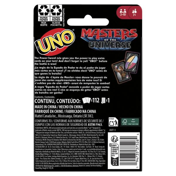 Joc De Carti Uno Masters Of The Universe In Limba Engleza este un joc rapid si distractiv potrivit pentru copiii si fanii universului Masters of the Universe Jocul pastreaza regulile clasice UNO dar adauga un design special inspirat de personajele si atmosfera Masters of the Universe transformand fiecare partida intr-o experienta mai atractiva pentru colectionari si pasionati Scopul jocului este simplu jucatorii trebuie sa potriveasca pe rand cartile dupa culoare sau numar si sa scape cat 