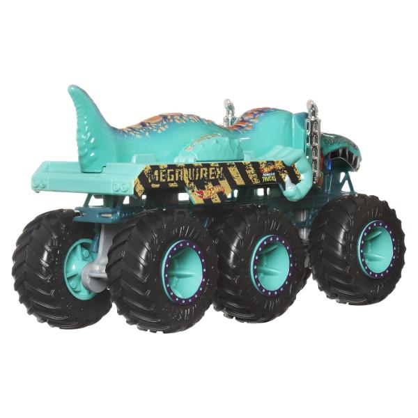 Fiecare camion turnat sub presiune surprinde cu stilul si personalitatea unui personaj sau a unei creaturi populare Monster Truck la scara 164 Porneste in aventuri cu camioanele Hot Wheels Monster Trucks Big Rigs Fiecare vehicul la scara 164 transmite personalitatea popularelor creaturi Monster Truck cu decalcomanii atragatoare pe care fanii le adora Copiii pot transporta vehicule suplimentare la scara 164 pe platforma sau cu carligul de remorcare de pe Big Rig  Acest pachet contine 