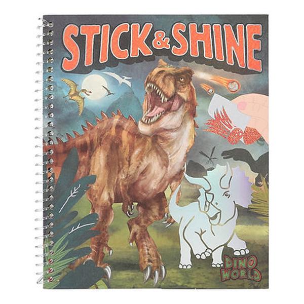 Dino Stick & Shine In cartea de colorat puternica de dinozauri exista nu numai 12 motive de dinozaur complet interesante de colorat ci si tot at&65533;tea pagini ilustrate detaliate cu peisaje primordiale pe care le puteti proiecta liber cu cele 8 foi de tatuaj si cele 8 folii cu sclipici