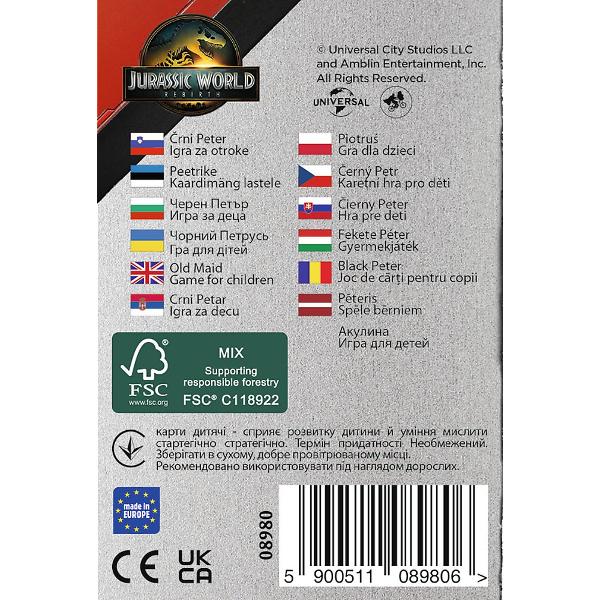 Joc de carti inspirat din universul Jurassic World este o alegere ideala pentru copii care iubesc dinozaurii si jocurile rapide de strategie Setul contine 25 de carti ilustrate cu personaje si creaturi preistorice oferind o experienta de joc dinamica si usor de inteles Cartile sunt realizate din carton rezistent cu grafica atractiva si culori intense fiind potrivite pentru joaca repetata Jocul contribuie la dezvoltarea atentiei memoriei si gandirii logice fiind potrivit pentru sesiuni de 
