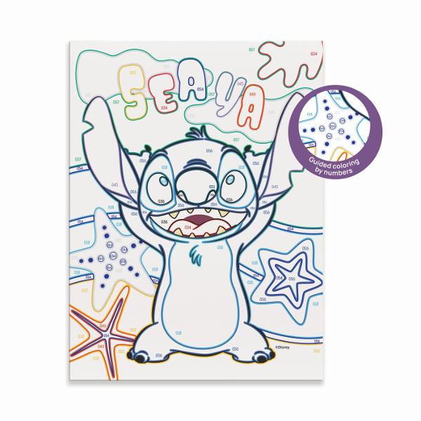 Happi Hobbi Pictura pe Numere Stitch este un set creativ ideal pentru copiii care iubesc activitatile artistice si indragitul personaj Disney Stitch Bazat pe tehnica de colorare dupa numere acest set ii ajuta pe cei mici sa realizeze pas cu pas o imagine frumoasa invatand sa picteze cu atentie rabdare si precizie Fiecare zona a imaginii este marcata cu un numar care corespunde unei anumite culori astfel incat copilul poate colora usor fiecare spatiu urmand indicatiile Aceasta metoda 